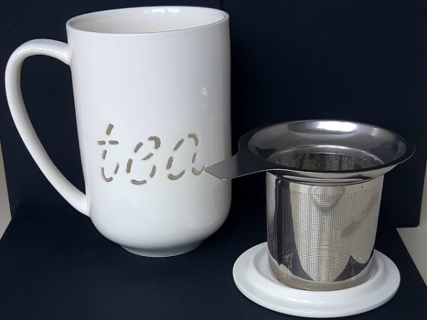 White Porcelain Large Mug with Stainless Steel Infuser 600ml
